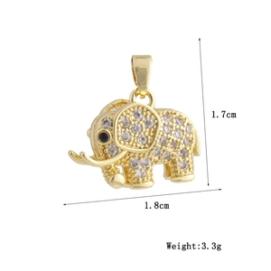 Disegno tecnico di un ciondolo a forma di elefante dorato con zirconi, misura 1,7 x 1,8 cm
