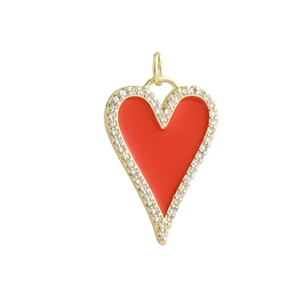 Exquisite 18k gold plated heart pendant with red enamel and pavé zircon stones