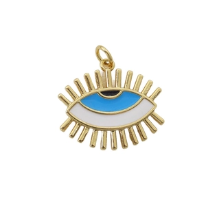 Bohemian gold plated evil eye pendant charm with blue enamel for DIY jewelry making