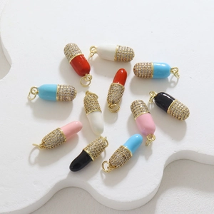 Fashion Creative Capsule Pill Pendant Copper Gold Plated Enamel Rhinestone Inlaid DIY Charms For Jewelry Making Women Gift