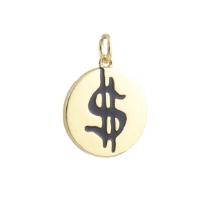 Ciondolo tondo con segno del dollaro placcato in oro hip hop con smalto nero