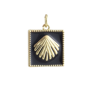 Pendente quadrato hip hop in oro con smalto nero ed emblema a ventaglio a raggiera