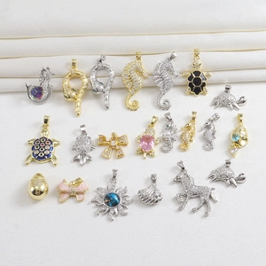 DIY Copper 18K Gold Silver Plated Animal Zircon Pendants Seahorse Turtle Mermaid Snake Bow Shell Charms For Jewelry Making