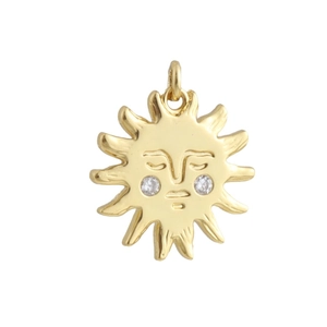 Ciondolo a forma di sole stile hip hop placcato in oro con pietre di zircone lucido