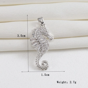 Detailed seahorse pendant measurements 3.5cm by 1.5cm with cubic zirconia stones
