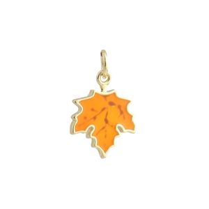 Exquisiter 18k vergoldeter Ahornblatt-Anhänger mit lebendigen orangefarbenen Emaille