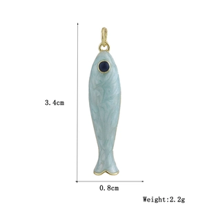 Blue marble fish pendant with gold metal loop showing dimensions 3.4cm by 0.8cm
