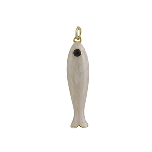 Unique cream marble fish charm with gold metallic trim for DIY jewelry making