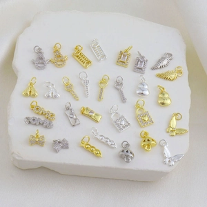 Mini Copper Zirconia DIY Charms Pendants For Jewelry Making Key Lock Snowman Butterfly Shape Bracelet Necklace Hanging Accessory