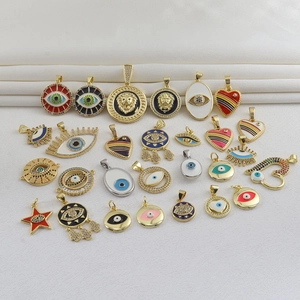 Colgante de Cobre Chapado en Oro 18K Mal de Ojo Corazón Cabeza de León Estrella Esmalte Strass DIY Creación de Joyas Accesorio