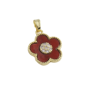 Pendentif fleur raffiné plaqué or 18 carats avec pétales rouges et centre en zircone