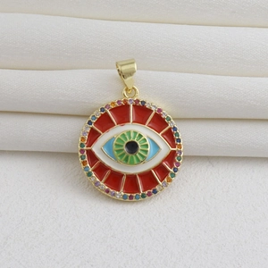 Colgante de ojo de la suerte chapado en oro 18k con esmalte colorido y microcristales