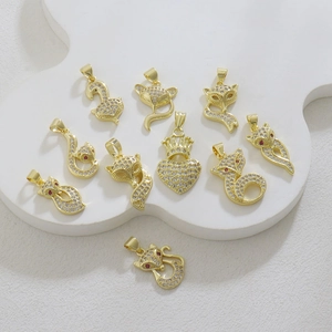 Copper Micro Pave Rhinestone Fox Heart Crown Pendants For Jewelry Making DIY Necklace Bracelet Accessory Unique Fashion