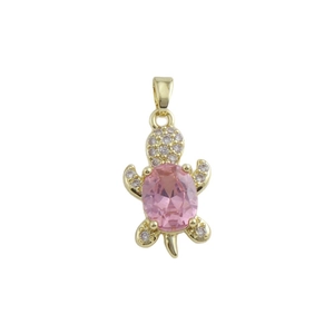 Exquisite 18k gold plated sea turtle pendant with pink gemstone and zircon inlay