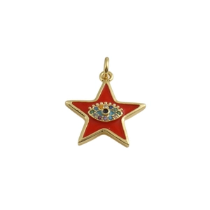 Colgante estrella de oro 18k con ojo turco en esmalte rojo y circonitas de colores