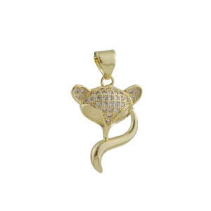 Macro view of gold plated fox pendant with micro-paved cubic zirconia stones
