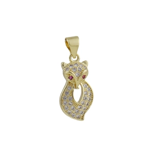 Detailed view of fox pendant with micro-pave zircons and golden 18K finish