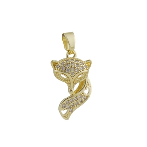 Detailed macro view of a golden fox pendant with cubic zirconia inlay and bail
