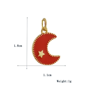 Detail of red crescent moon charm with star and 1.8cm by 1.1cm dimension info