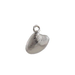 Detailed view of a silver shell pendant charm with ribbed texture for DIY jewelry making