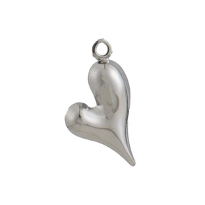 Polished silver 3D heart pendant with integrated hanging loop for jewelry making