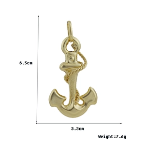 Golden anchor pendant with rope detail measuring 6.5cm in height and 3.3cm in width