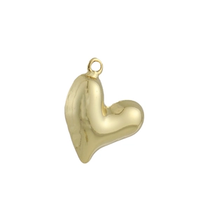 3D heart shaped pendant in polished gold metal with top ring for DIY jewelry making