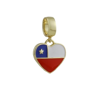 Chile flag heart pendant in gold-plated finish with colorful enamel for DIY jewelry