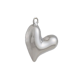 Close-up of polished 3D heart pendant with metallic silver finish and top hanging ring