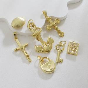 Vintage Gold Plated Copper Pendants For Jewelry Making DIY Cross Anchor Heart Lock Key Charms For Necklace Bracelet Making