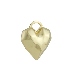 Detail of a golden heart pendant with a textured geometric faceted finish for DIY jewelry