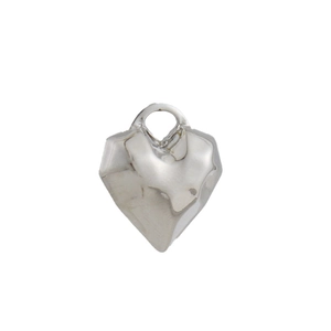 Macro shot of silver liquid metal heart pendant with irregular rippled texture for jewelry