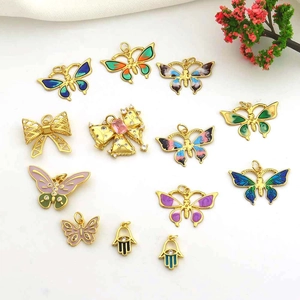 DIY Butterfly Bow Hamsa Hand Pendants Copper Alloy Enamel Rhinestone Charms For Necklace Bracelet Earring Jewelry Making
