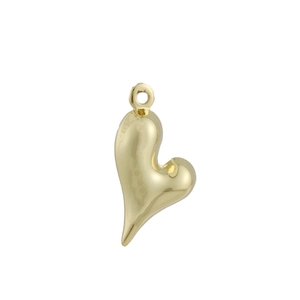 Macro shot of 3D puffy heart pendant in polished gold finish with integrated loop detail