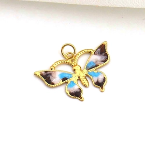 S925 sterling silver butterfly pendant with gold frame and blue enamel for DIY jewelry
