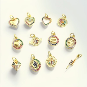 18k gold plated heart and star charms with rainbow cubic zirconia for DIY jewelry