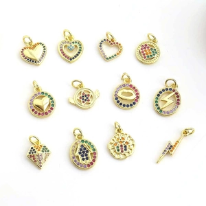 Fashion Copper 18K Gold Plated Heart Hamsa Hand Lightning Pendant With Colorful Rainbow Zirconia For DIY Necklace Bracelet Jewelry Making Women Gift