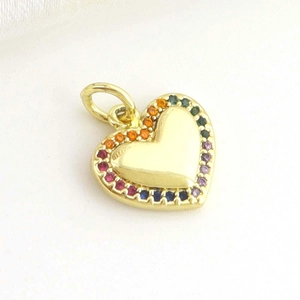 Exquisite 18k gold plated heart pendant with rainbow zircon stones for DIY necklaces