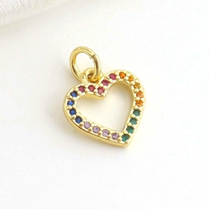 Exquisite 18k gold plated heart pendant with colorful rainbow zircons for DIY jewelry