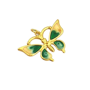 Golden butterfly pendant with green and cream enamel inlay for DIY jewelry design