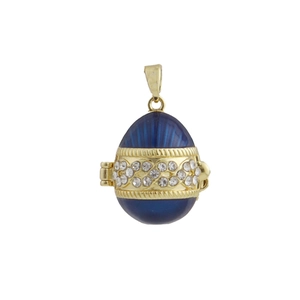 Detailansicht des blauen Emaille-Eianhängers im Faberge-Stil mit funkelnden Kristallen