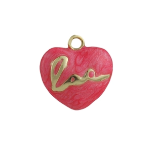 Ciondolo a cuore placcato oro 18K con scritta Love e trama magenta per collane