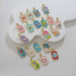 Vintage Tarotkarte Rechteckige Emaille Anhänger Vergoldetes Kupfer Sonne Herz Engel Tulpe Palme Muschel DIY Schmuck Charms