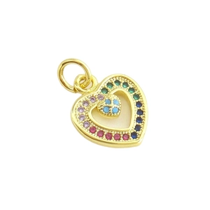 Exquisite 18k gold plated heart pendant featuring rainbow gemstones for jewelry making