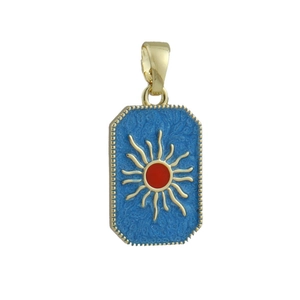 Goldener Tarot-Sonnenanhänger mit blauem Emaille und rotem Kern für Schmuckdesign