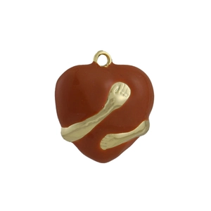 Ciondolo a cuore con abbraccio in oro 18K e finitura in lacca rossa e oro lucido