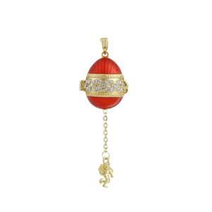 Faberge-Stil Emaille-Ei Anhänger in Rot mit Zirkonia und goldenem Engelsanhänger