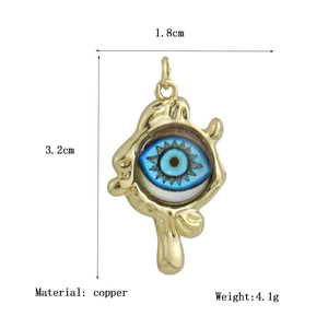 18K gold plated copper evil eye pendant with irregular lava texture for DIY jewelry