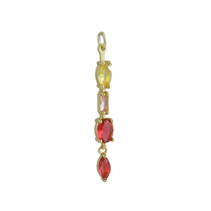 Dettaglio del ciondolo verticale placcato oro 18K con pietre di zircone colorate