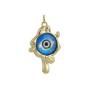 18K gold-plated Evil Eye pendant with fluid-metal design and blue enamel inlay